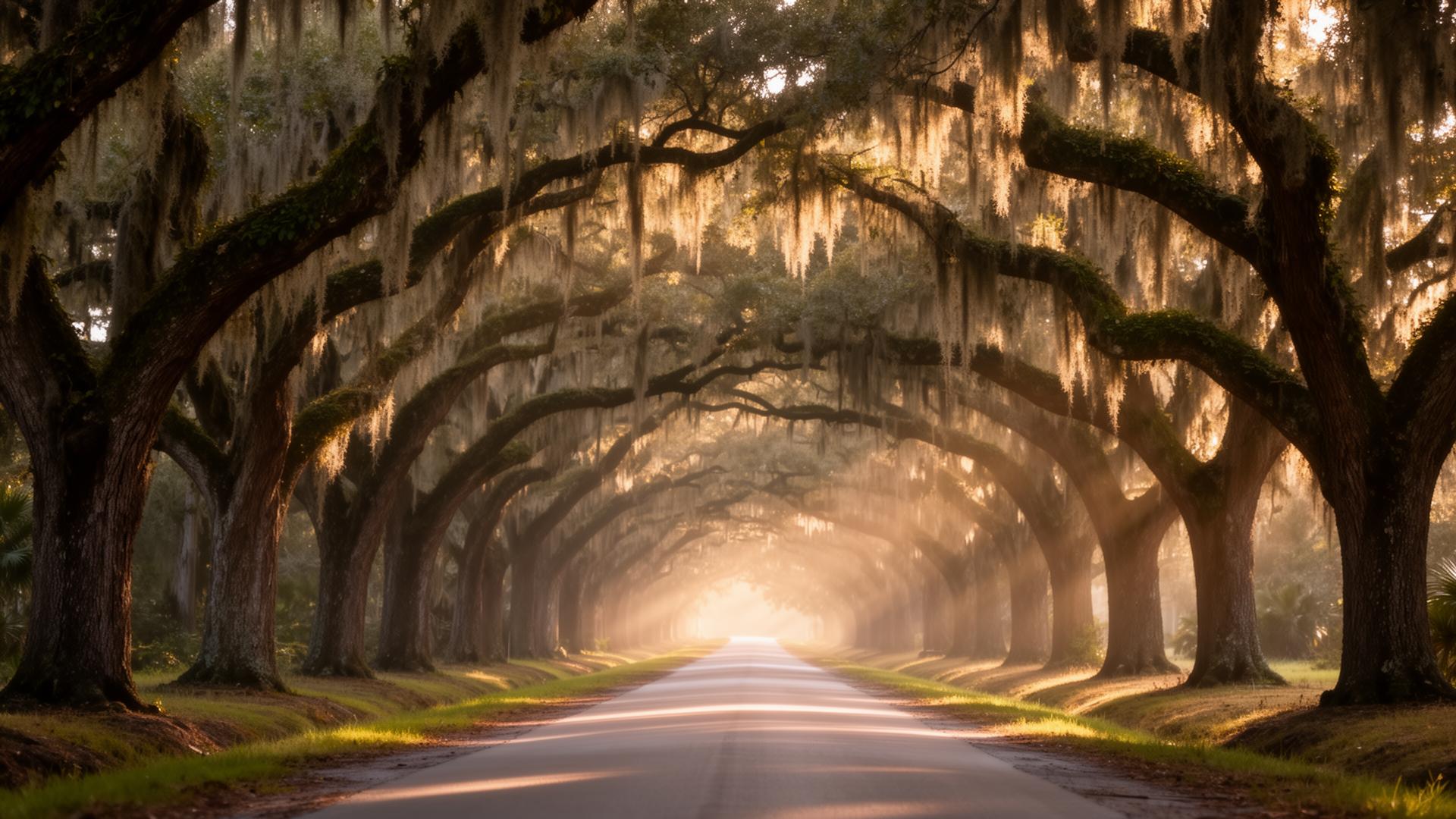 Lowcountry oak alley with Spanish moss